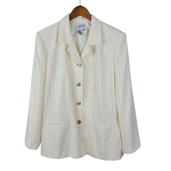 Vintage Jacqueline Ferrar Blazer Jacket Plus 18 Cream Pin Stripe Professional - Picture 2 of 6